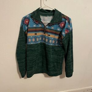 Women's Green and Blue Patterned Sweater